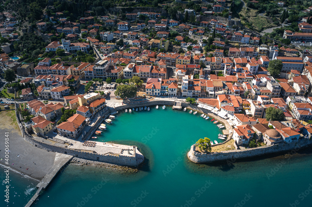 The old harbor of Nafpaktos, Greece aerial view