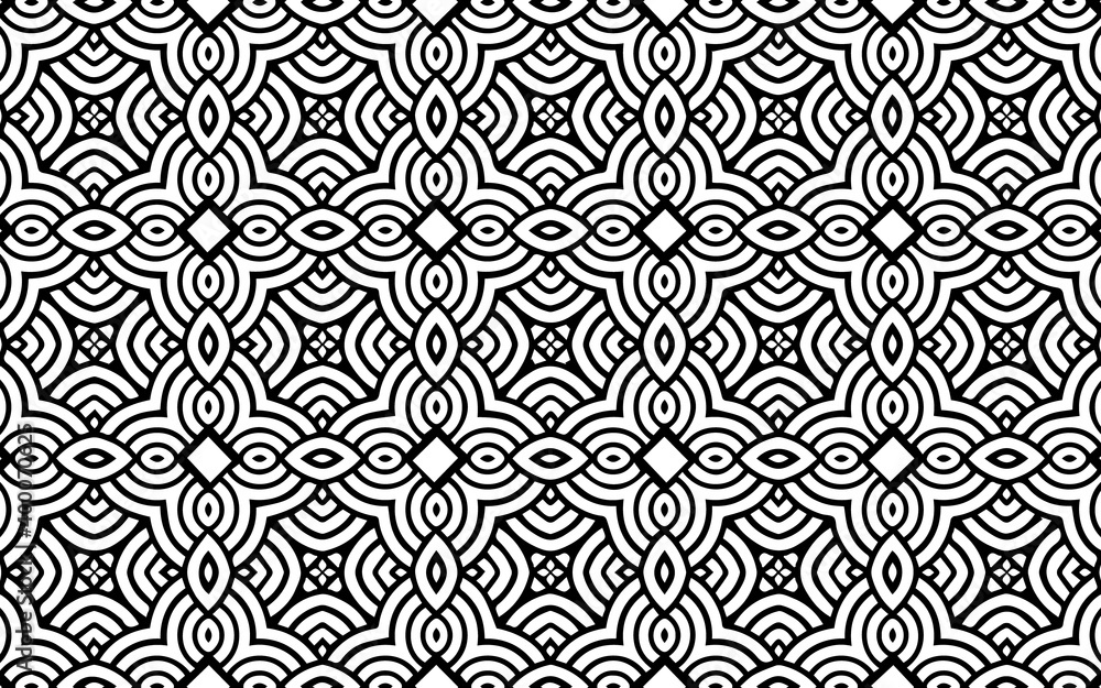 Black white original geometric background from a pattern of abstract shapes with intertwined lines in ethnic folk traditions.Vector graphics for design and decor, wallpaper, business cards. Black white original geometric background from a pattern of abstract shapes with intertwined lines in ethnic folk traditions.Vector graphics for design and decor, wallpaper, business cards.
