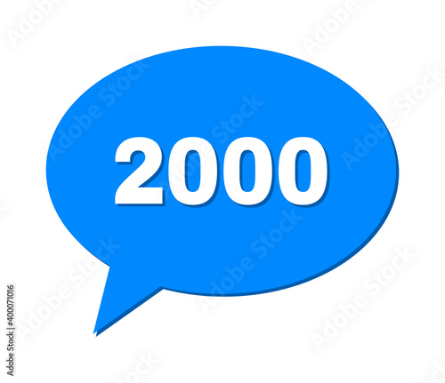Conversation 2000 Colored Cloud Frame. 2000 caption is located inside colored cloud with shadow. Vector quote tag inside chat frame.