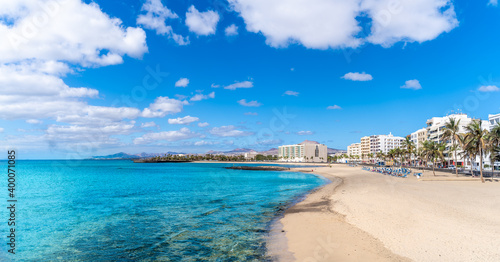 Landscape with Playa del Reducto im Arrecife, capital of Lanzarote, Canary Islands, Spain photo