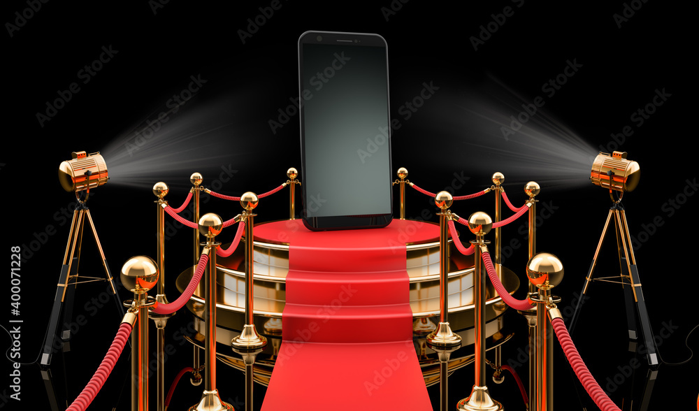 Podium with smartphone phone, 3D rendering Podium with smartphone phone, 3D rendering