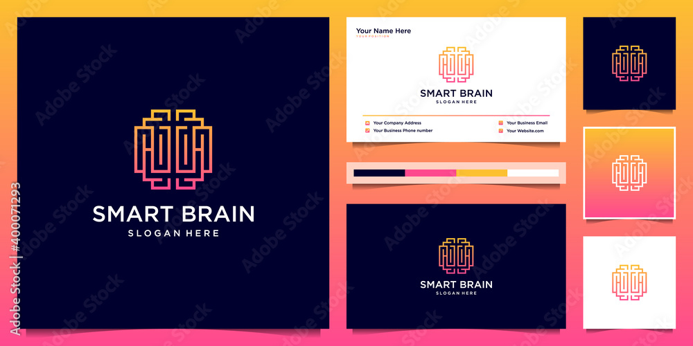 Fototapeta premium Smart brain with line art style. logo design template can used symbol for tech, smart, education, psychology logo design and business card.