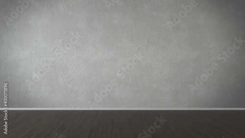 Abstract white interior of empty room with concrete walls and wooden floor. 3d rendering