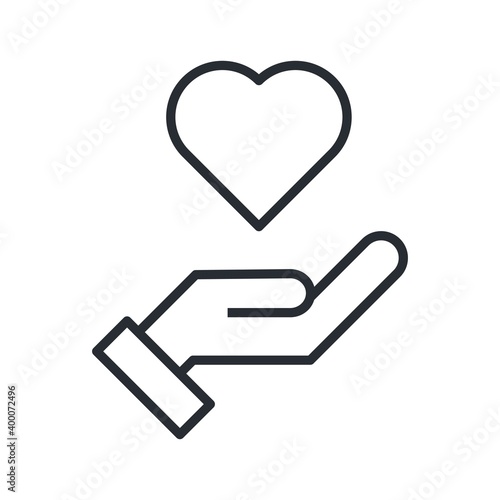 Heart in hand flat icon isolated on white background.