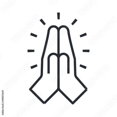 Praying hands vector icon isolated on white background.