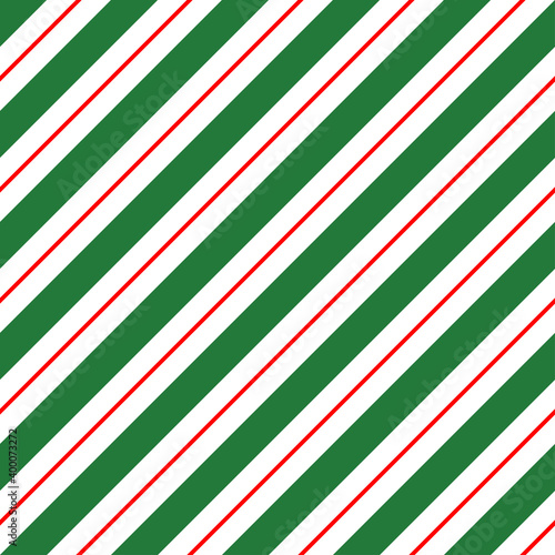 Red Green White Christmas Candy Cane Stripes Seamless Vector Pattern Tile. Popular Winter Holiday Backdrop. Variable Width Stripes. Diagonal Lines Background. Repeating Tile Swatch Included.