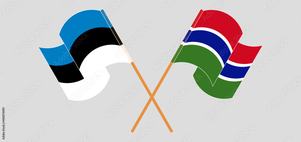 Crossed and waving flags of Estonia and the Gambia Crossed and waving flags of Estonia and the Gambia