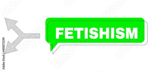 Shifted Fetishism green message frame and bifurcation arrow left wireframe structure. Vector flat bifurcation arrow left, created from flat mesh.