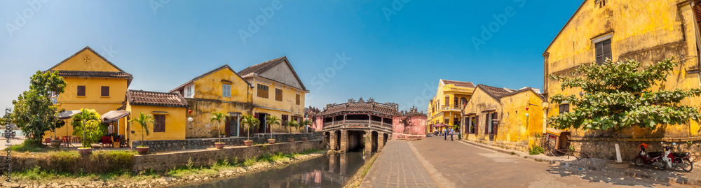 Wide view of the Japanese Covered Bridge and surrounding buildings, Hoi An, Vietnam