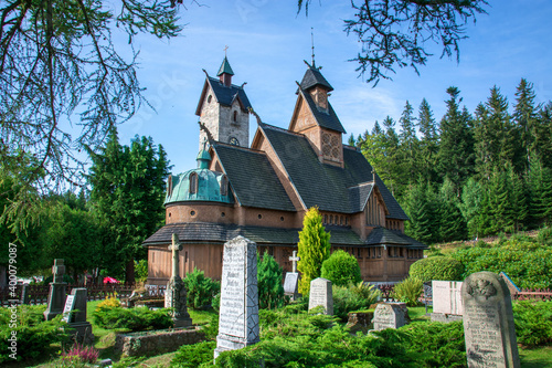 Historical wooden church in Karpacz, Poland