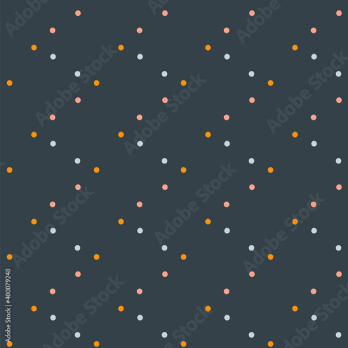 Dark blue seamless repeat pattern. Small dots in different colours on a dark blue background, vector illustration.