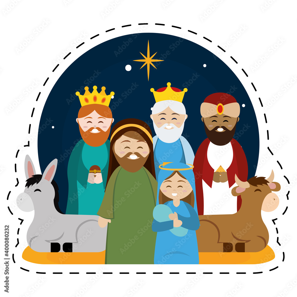 Naklejka premium Sticker of a nativity cartoon. Christmas character - Vector illustration