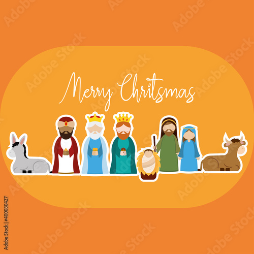 Merry christmas card with nativity - Vector illustration