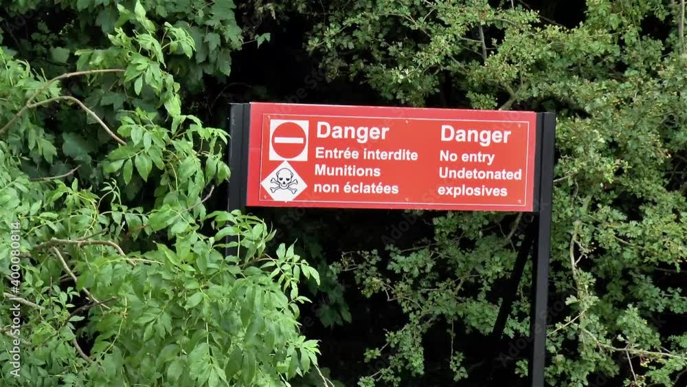 Explosive Sign France Danger sign: undetonated explosives. Danger sign at World War I ...