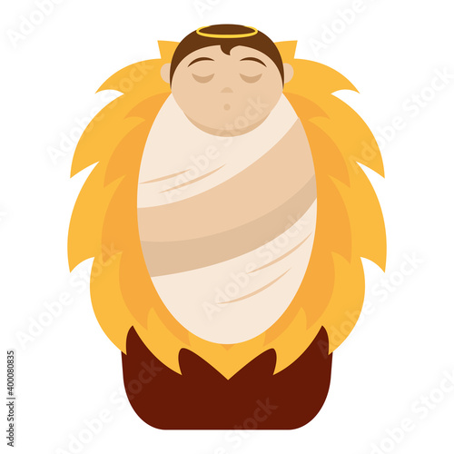 Isolated baby Jesus on a straw cradle - Vector