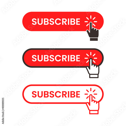 red and white subscribe button with pointer and hand cursor