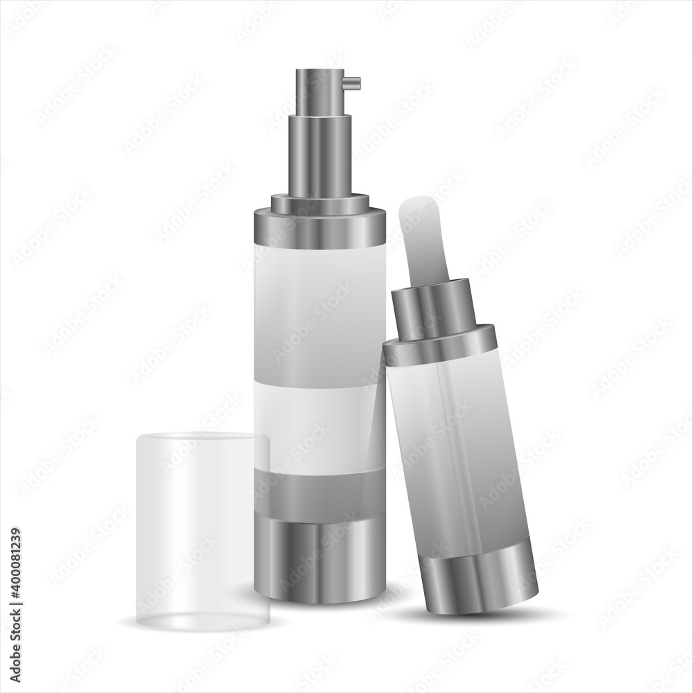 Cosmetic containers and chemical plastic bottles blank 3d packages. Realistic mockup. Cosmetic containers and chemical plastic bottles blank 3d packages. Realistic mockup.