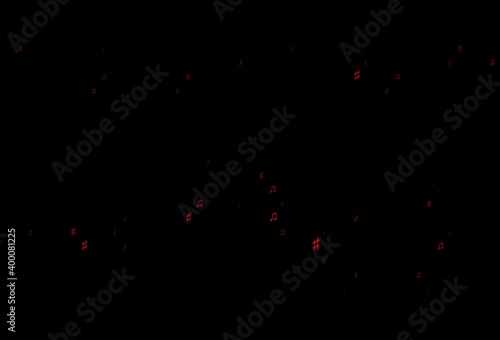 Dark Red vector background with music symbols.