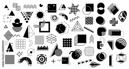 Memphis design elements. Retro funky graphic, 90s trends designs and vintage geometric. Abstract poster signs or 90s hipster shape. Isolated vector symbols set