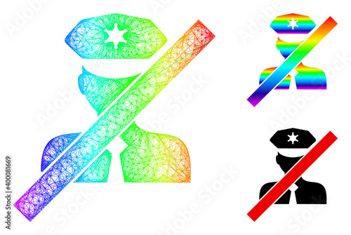Spectrum vibrant net mesh blacklisted policeman, and solid spectrum gradient blacklisted policeman icon. Crossed carcass 2D net abstract image based on blacklisted policeman icon,