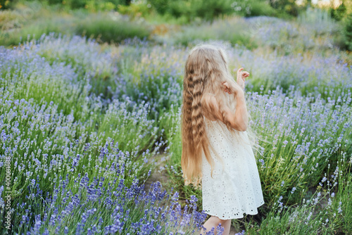 Wallpaper Mural Little girl in lavender field. kids fantasy. Smiling girl sniffing flowers in summer purple lavender field. portrait of beautiful joyful blonde Caucasian girl. Cheerful child. Torontodigital.ca