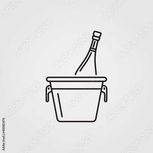 Line bottle of champagne on ice icon. Vector illustration.