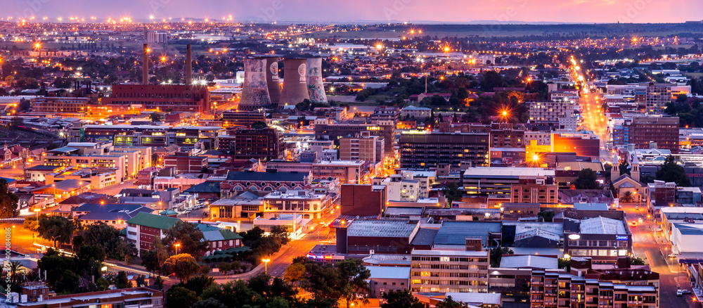 Aerial view of Bloemfontein, Free State, South Africa, by night. - obrazy, fototapety, plakaty 