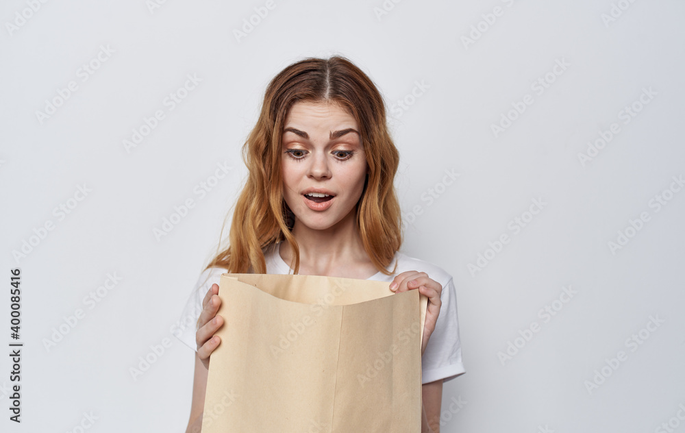 pretty woman craft bags in hands shopping isolated background pretty woman craft bags in hands shopping isolated background