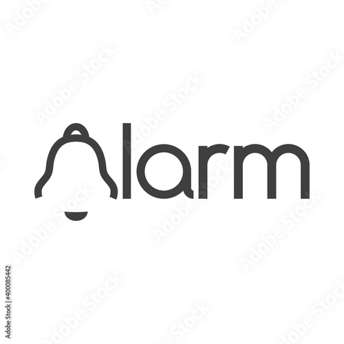 Logotipo con texto Alarm con campana como inicial en color gris