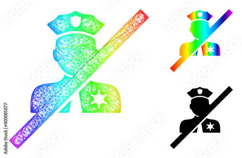 Spectrum colorful network blacklisted police, and solid spectrum gradient blacklisted police icon. Wire frame flat network geometric image based on blacklisted police icon,