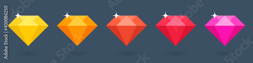 Flat diamonds collection. Colorful gemstone. Vector illustration.