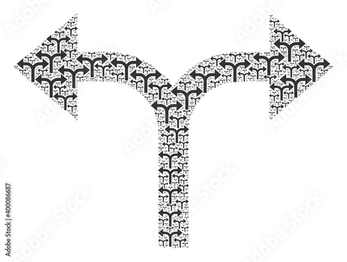 Recursive mosaic of bifurcation arrows left right. Flat vector bifurcation arrows left right mosaic is designed with random recursive bifurcation arrows left right elements.