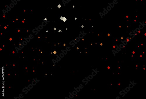 Dark red, yellow vector background with triangles, circles, cubes.