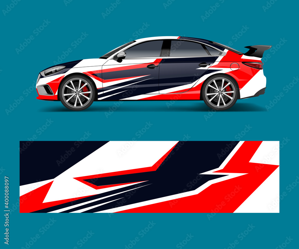 Racing car wrap. abstract strip shapes for Company car wrap, sticker, and decal template design vector