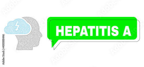 Shifted Hepatitis A green phrase banner and brainstorming wireframe structure. Vector flat brainstorming, built from flat mesh. Green chat contains Hepatitis A text inside black frame,