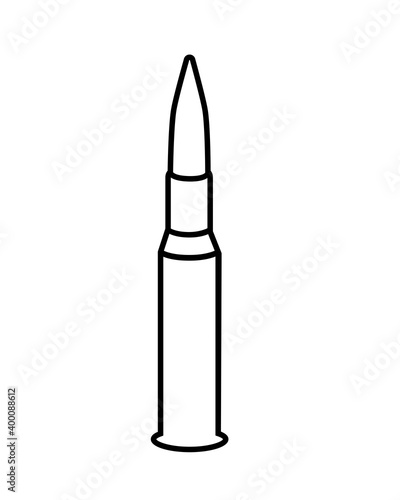 Cartridge for weapons - vector linear picture for coloring or pictogram. A bullet with a charge and a primer, enclosed in a sleeve. Outline. Gun cartridge - for the logo.
