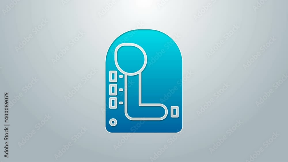 Blue line Gear shifter icon isolated on grey background. Transmission icon. 4K Video motion graphic animation Blue line Gear shifter icon isolated on grey background. Transmission icon. 4K Video motion graphic animation