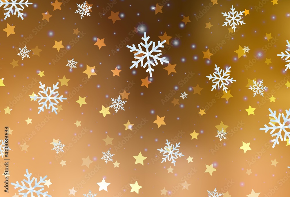 Light Orange vector layout with bright snowflakes, stars. Light Orange vector layout with bright snowflakes, stars.