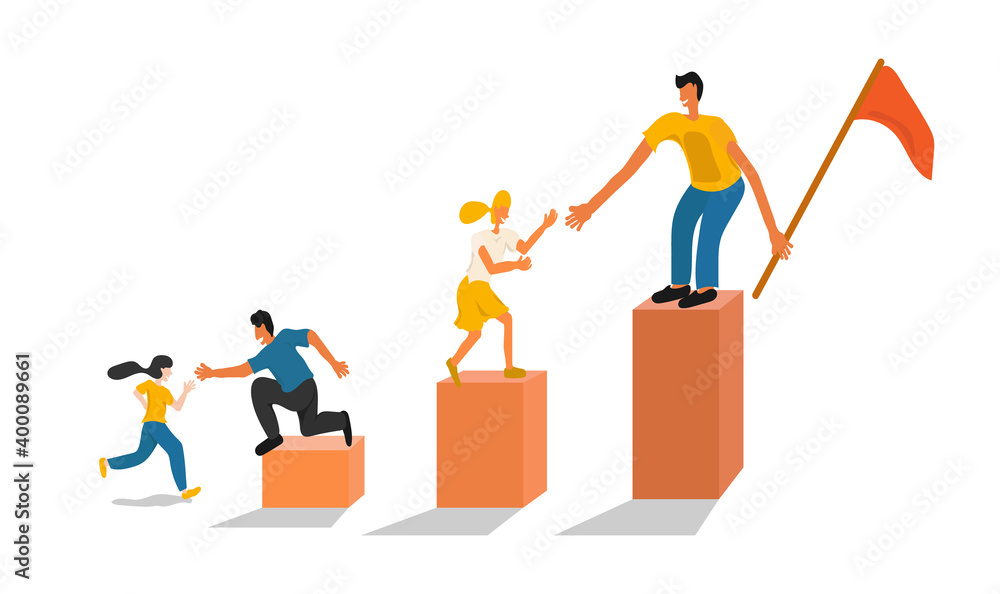 Flat business people team working go to success on diagram growth background ,Can use for template , vector art and illustration. Flat business people team working go to success on diagram growth background ,Can use for template , vector art and illustration.