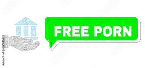 Shifted Free Porn green text frame and bank service wireframe model. Vector 2d bank service, created from triangles. Green speech has Free Porn text inside black frame, and colored cloud.