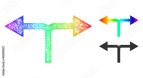 Rainbow colorful wire frame bifurcation arrows left right, and solid rainbow gradient bifurcation arrows left right icon.