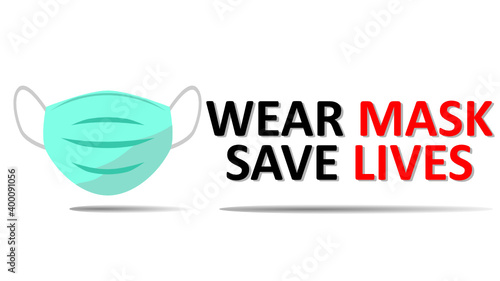 wear mask save lives lettering with face mask vector  banner isolated in white background 