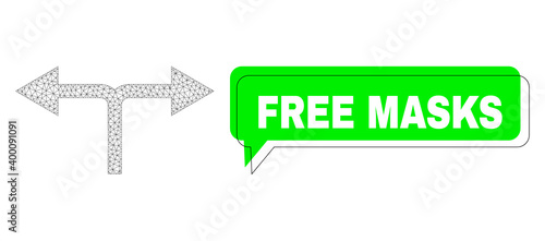 Shifted Free Masks green message dialof shape and bifurcation arrows left right mesh structure. Vector flat bifurcation arrows left right, designed with flat mesh.