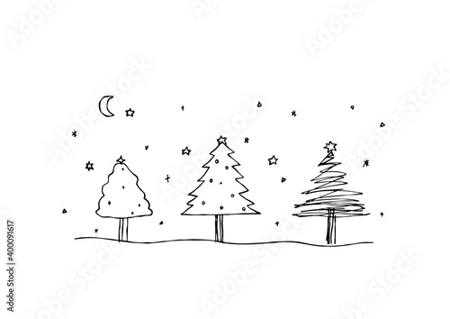 シンプルでほっこりするクリスマスツリーの手描きイラスト