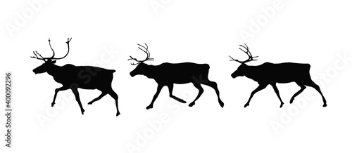 Christmas Der. Silhouette Running Reindeer. Vector