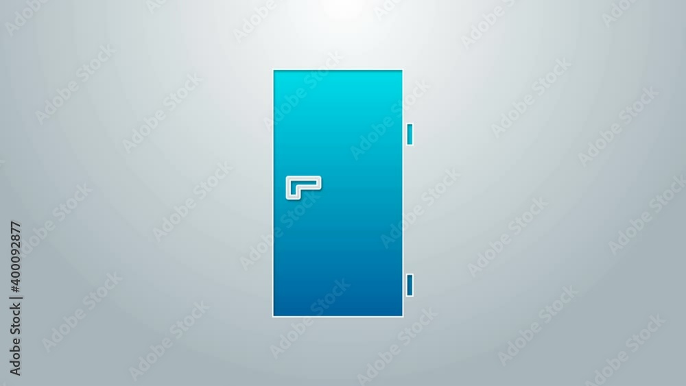 Blue line Closed door icon isolated on grey background. 4K Video motion graphic animation Blue line Closed door icon isolated on grey background. 4K Video motion graphic animation