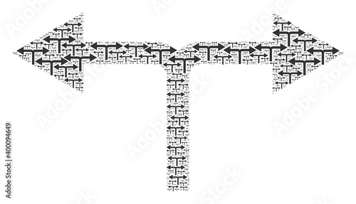 Repeating mosaic of bifurcation arrows left right. Flat vector bifurcation arrows left right abstraction is made of random itself bifurcation arrows left right items.