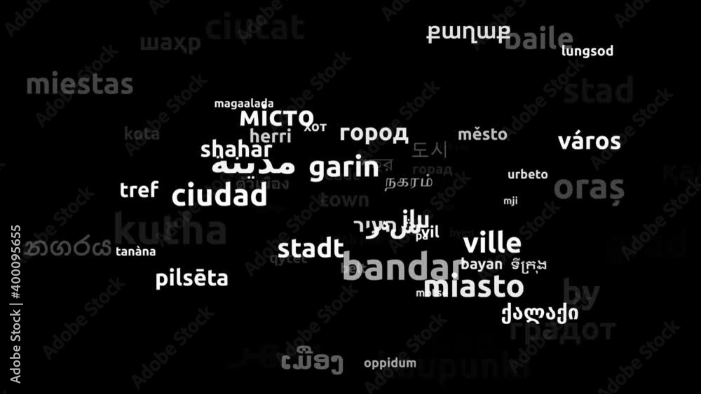 Town Translated in 75 Worldwide Languages Endless Looping 3d Zooming Wordcloud Mask Town Translated in 75 Worldwide Languages Endless Looping 3d Zooming Wordcloud Mask