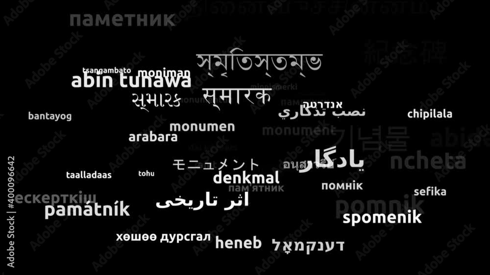 Monument Translated in 52 Worldwide Languages Endless Looping 3d Zooming Wordcloud Mask Monument Translated in 52 Worldwide Languages Endless Looping 3d Zooming Wordcloud Mask