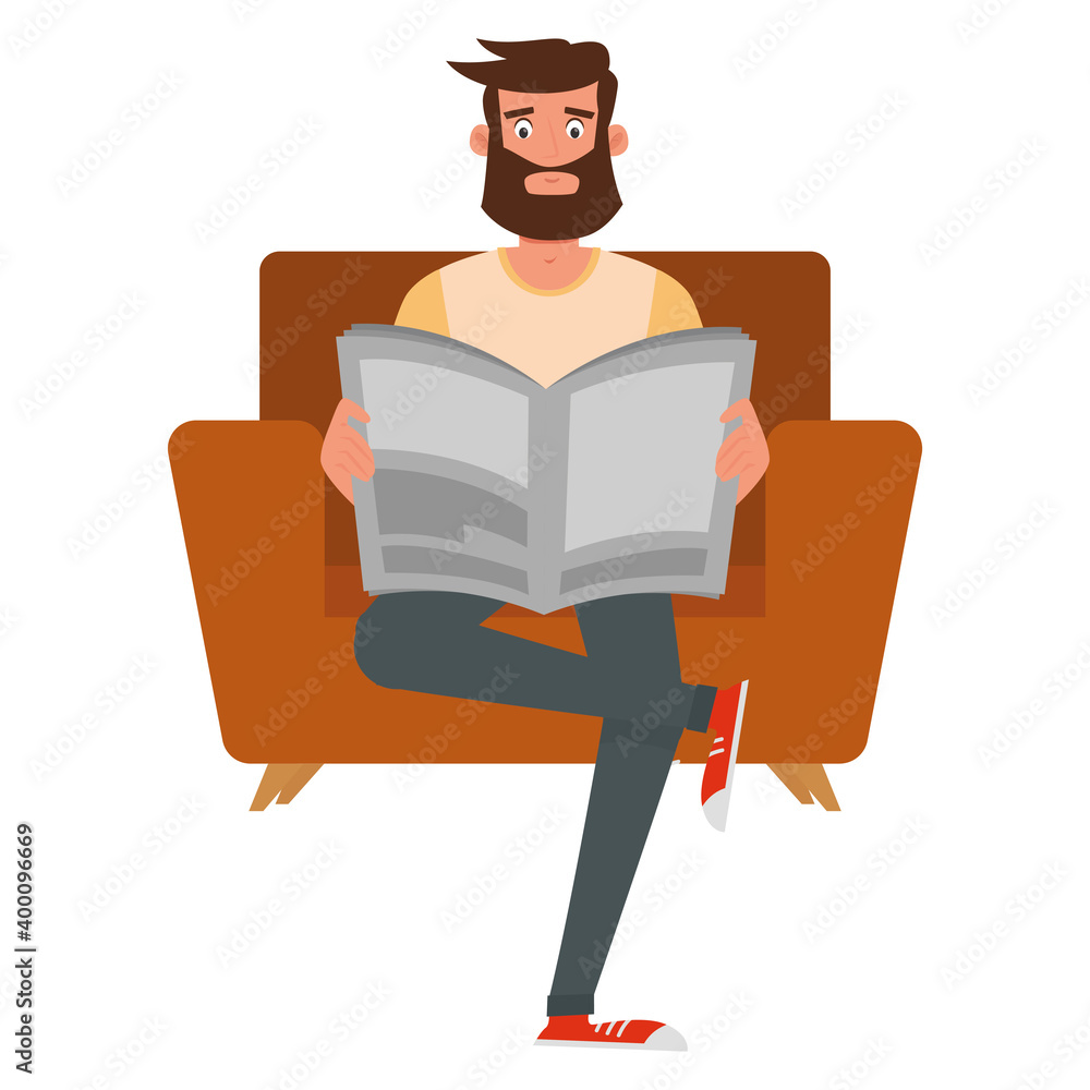 Isolated man with beard in sofa hygge style icon - Vector Isolated man with beard in sofa hygge style icon - Vector